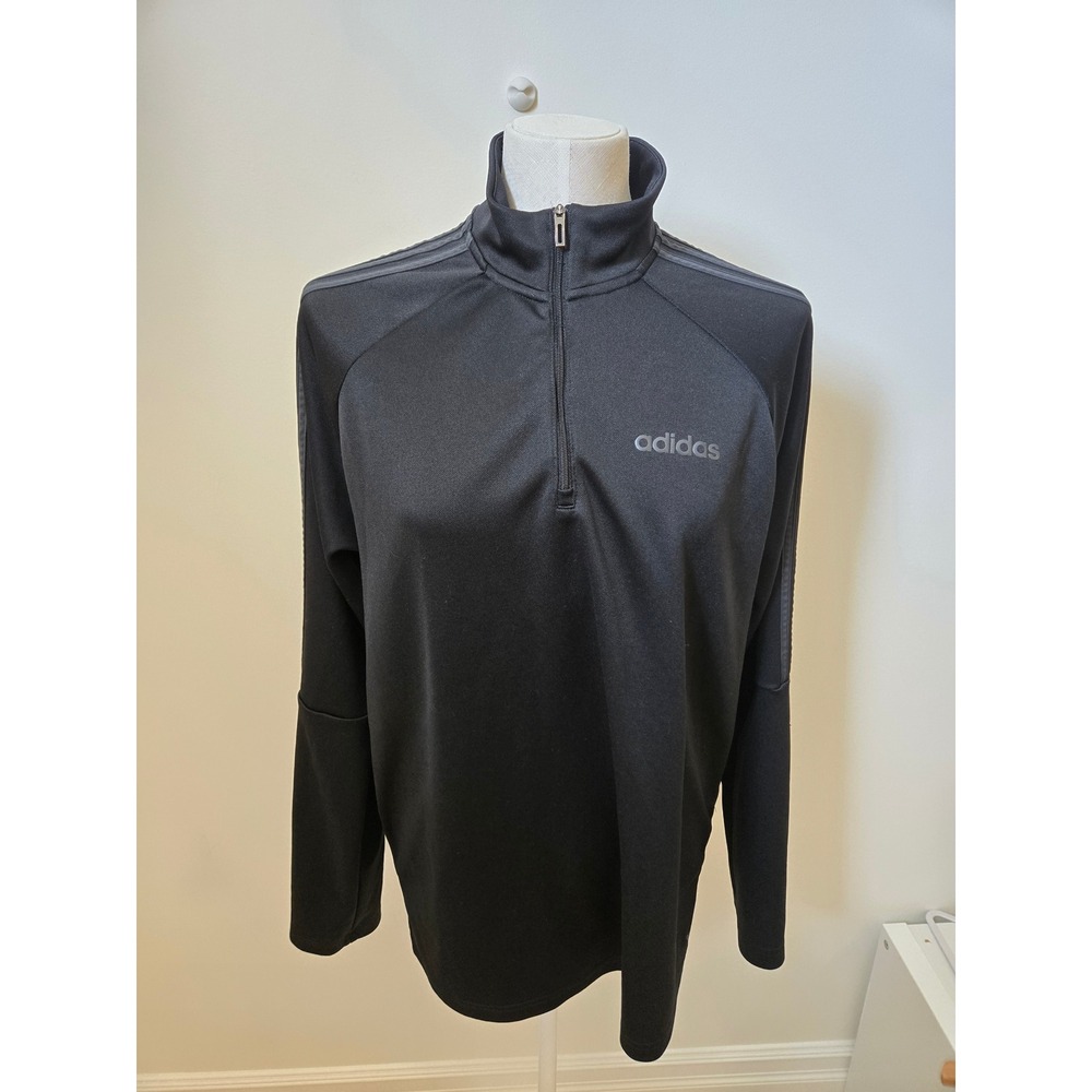 Adidas Climalite Black 1/4 Zip Pullover Top Large Athletic Training Jacket